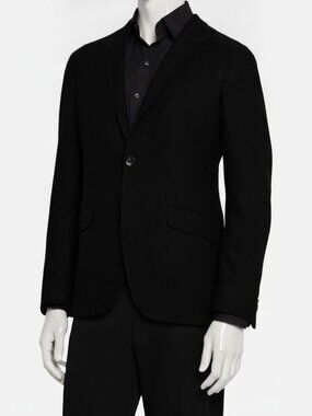 Etro Men's Black Textured Weave Two-Button Blazer Suit Jacket Size 54